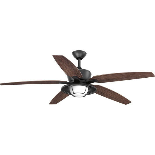 Progress Lighting Montague 60-in Integrated LED Outdoor Forged Black with Toasted Oak Blades Ceiling Fan With Light - Remote Included ( 5 -Blade ) 4966936