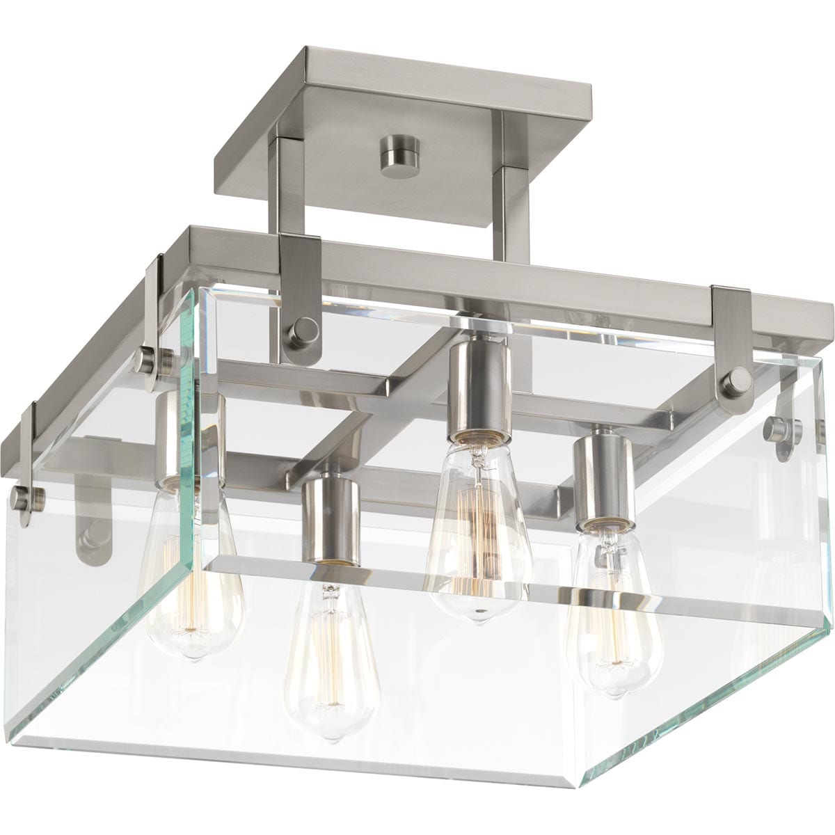 Progress Lighting Glayse 4 -Light 16.75-in Brushed Nickel Semi Flush Mount Light 1007610