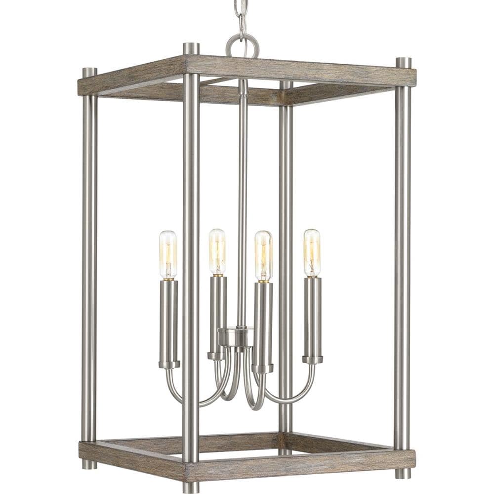 Progress Lighting Fontayne 4 -Light Brushed Nickel with Weathered Gray Modern/contemporary Lantern Medium Hanging Pendant light 1007426