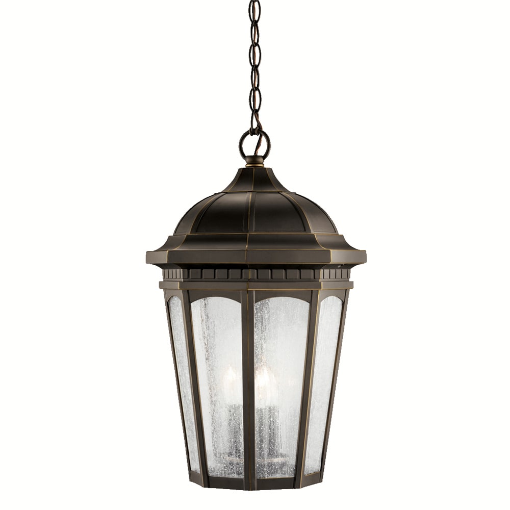 Kichler Courtyard 3 -Light Rubbed Bronze Traditional Clear glass Lantern Medium Outdoor Hanging Pendant light 1253784