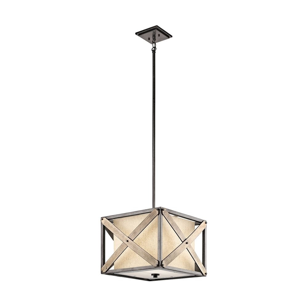 Kichler Cahoon 1 -Light Anvil Iron Transitional Etched glass Square Medium Hanging Pendant light 1253309