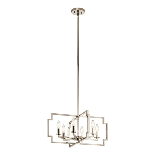 Kichler Downtown Deco 6 -Light Polished Nickel Transitional For Use in Bedrooms, Dining Rooms, Foyers, Kitchens, Living Rooms Chandelier 1252827