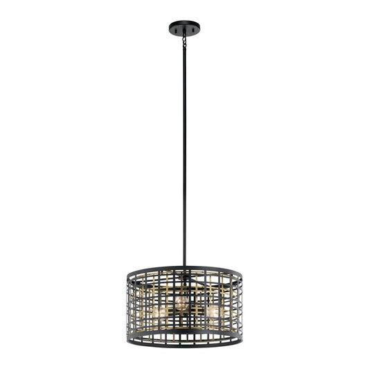 Kichler Aldergate 3 -Light Black/Gold Modern/contemporary Drum Medium Hanging Pendant light 1253363