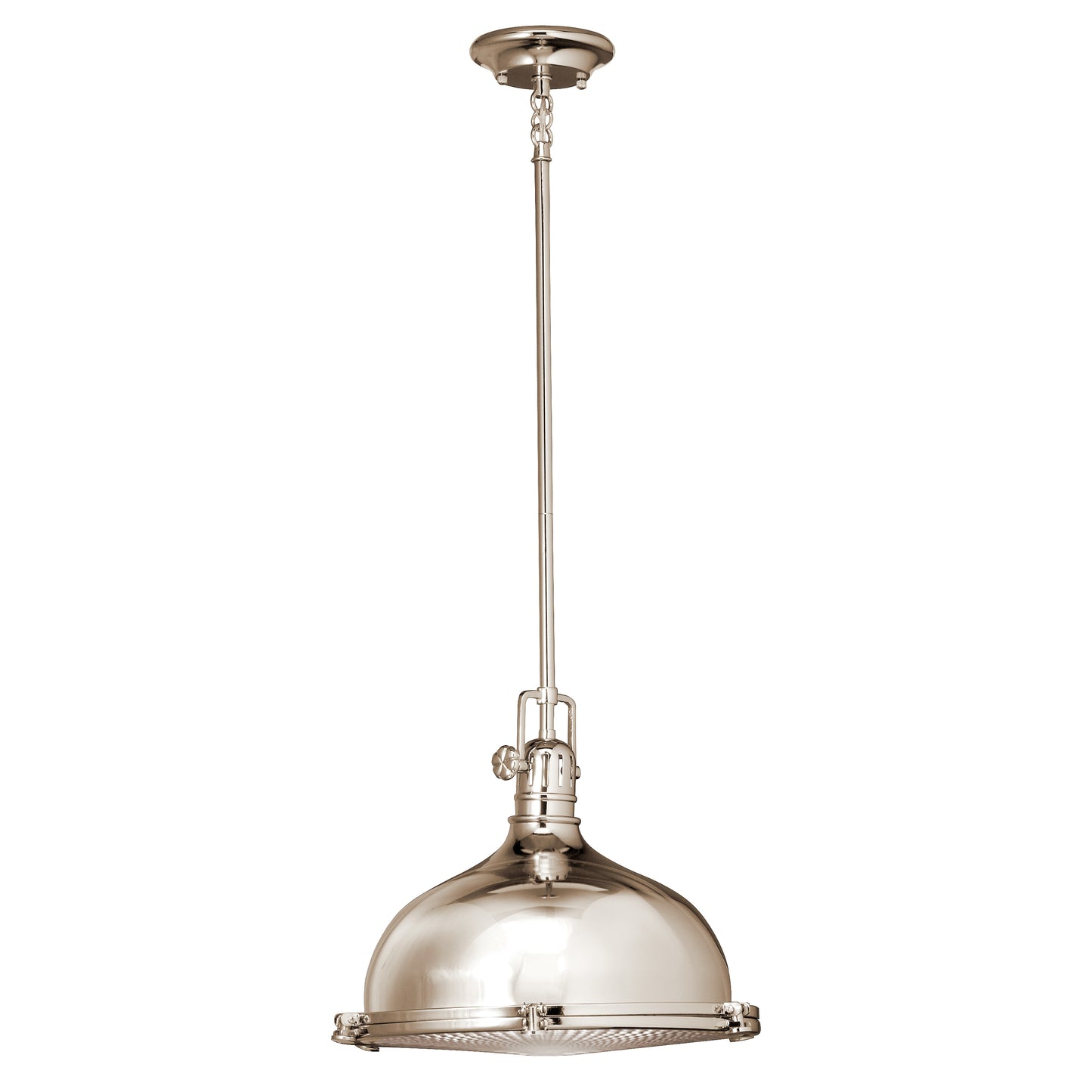 Kichler Hatteras Bay 1 -Light Polished Nickel Transitional Ribbed glass Lantern Medium Hanging Pendant light 1253082