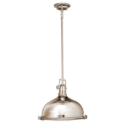 Kichler Hatteras Bay 1 -Light Polished Nickel Transitional Ribbed glass Lantern Medium Hanging Pendant light 1253082