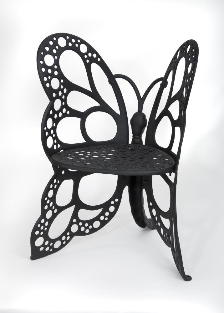 Flowerhouse Butterfly Furniture Black Aluminum Frame Stationary Conversation Chair with Black Solid Seat