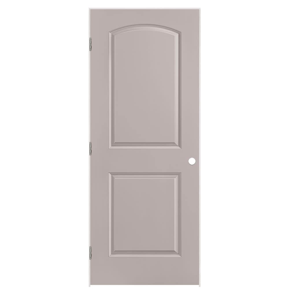 Masonite 32-in x 80-in Driftwood Hollow core 2-panel round top Right hand Smooth Prefinished Molded composite Flat Jamb Single Prehung Interior Door