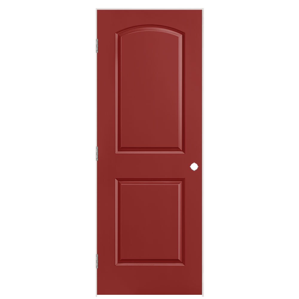 Masonite 30-in x 80-in Barn Red Hollow core 2-panel round top Right hand Smooth Prefinished Molded composite Flat Jamb Single Prehung Interior Door