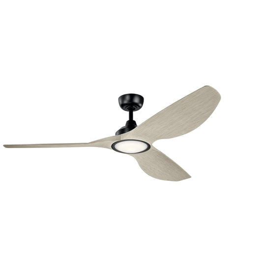 Kichler Imari 65-in Satin Black with Weathered White Walnut Blades Integrated LED Fixture Indoor/Outdoor Downrod mount Standard Ceiling Fan With Light ( 3 -Blade) 1336958