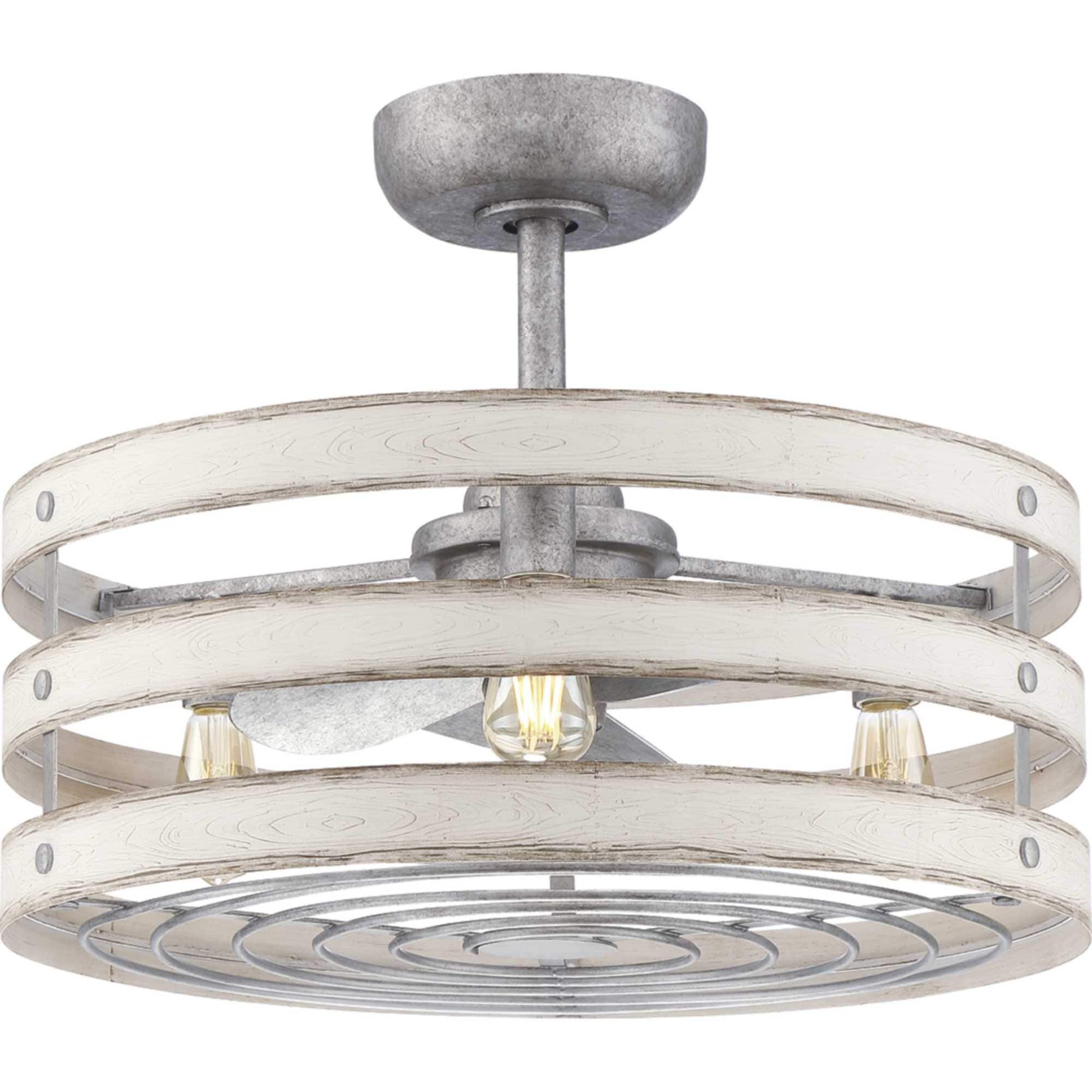 Progress Lighting Gulliver 23.5-in Outdoor Galvanized with Galvanized Blades Fandelier Ceiling Fan With Light - Remote Included ( 3 -Blade ) 1474680
