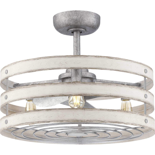 Progress Lighting Gulliver 23.5-in Outdoor Galvanized with Galvanized Blades Fandelier Ceiling Fan With Light - Remote Included ( 3 -Blade ) 1474680