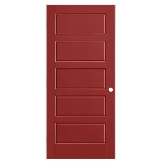 Masonite 36-in x 80-in Barn Red Hollow core 5-panel equal Right hand Smooth Prefinished Molded composite Flat Jamb Single Prehung Interior Door