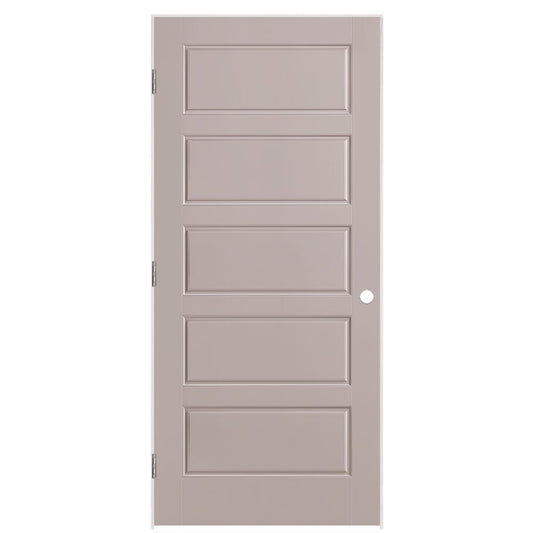 Masonite 36-in x 80-in Driftwood Solid core 5-panel equal Right hand Smooth Prefinished Molded composite Flat Jamb Single Prehung Interior Door