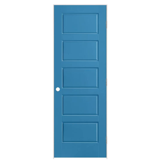 Masonite 28-in x 80-in Blue Heron Hollow core 5-panel equal Left hand Smooth Prefinished Molded composite Flat Jamb Single Prehung Interior Door