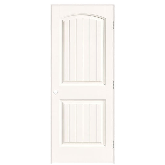Masonite 32-in x 80-in Snowstorm Hollow core 2-panel round top plank Right hand Smooth Prefinished Molded composite Flat Jamb Single Prehung Interior Door