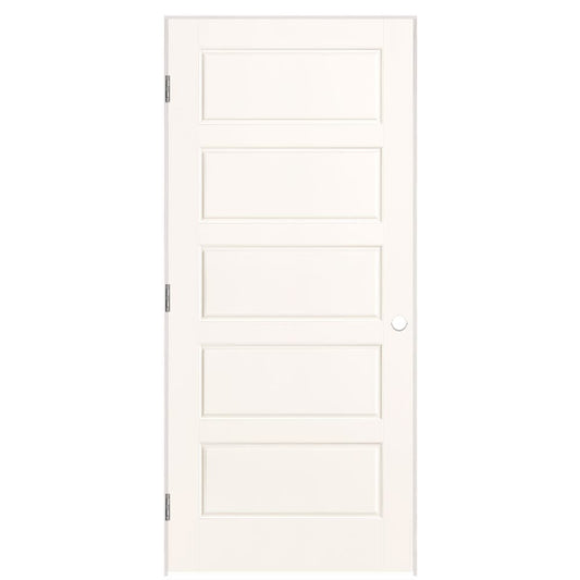 Masonite 36-in x 80-in Snowstorm Hollow core 5-panel equal Right hand Smooth Prefinished Molded composite Flat Jamb Single Prehung Interior Door