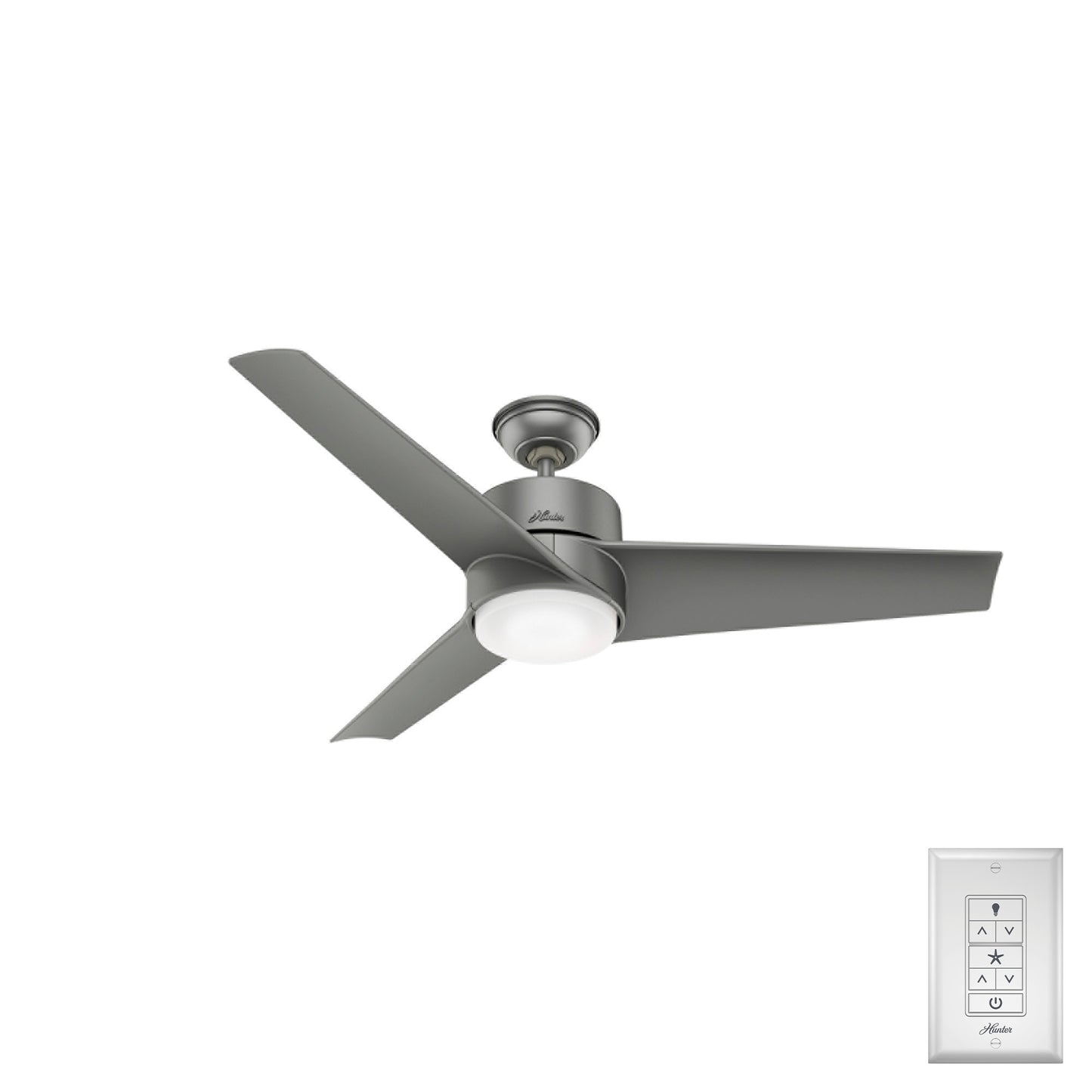 Hunter Havoc WeatherMax 54-in Integrated LED Outdoor Matte Silver with Matte Nickel Blades Ceiling Fan With Light ( 3 -Blade ) 1631513