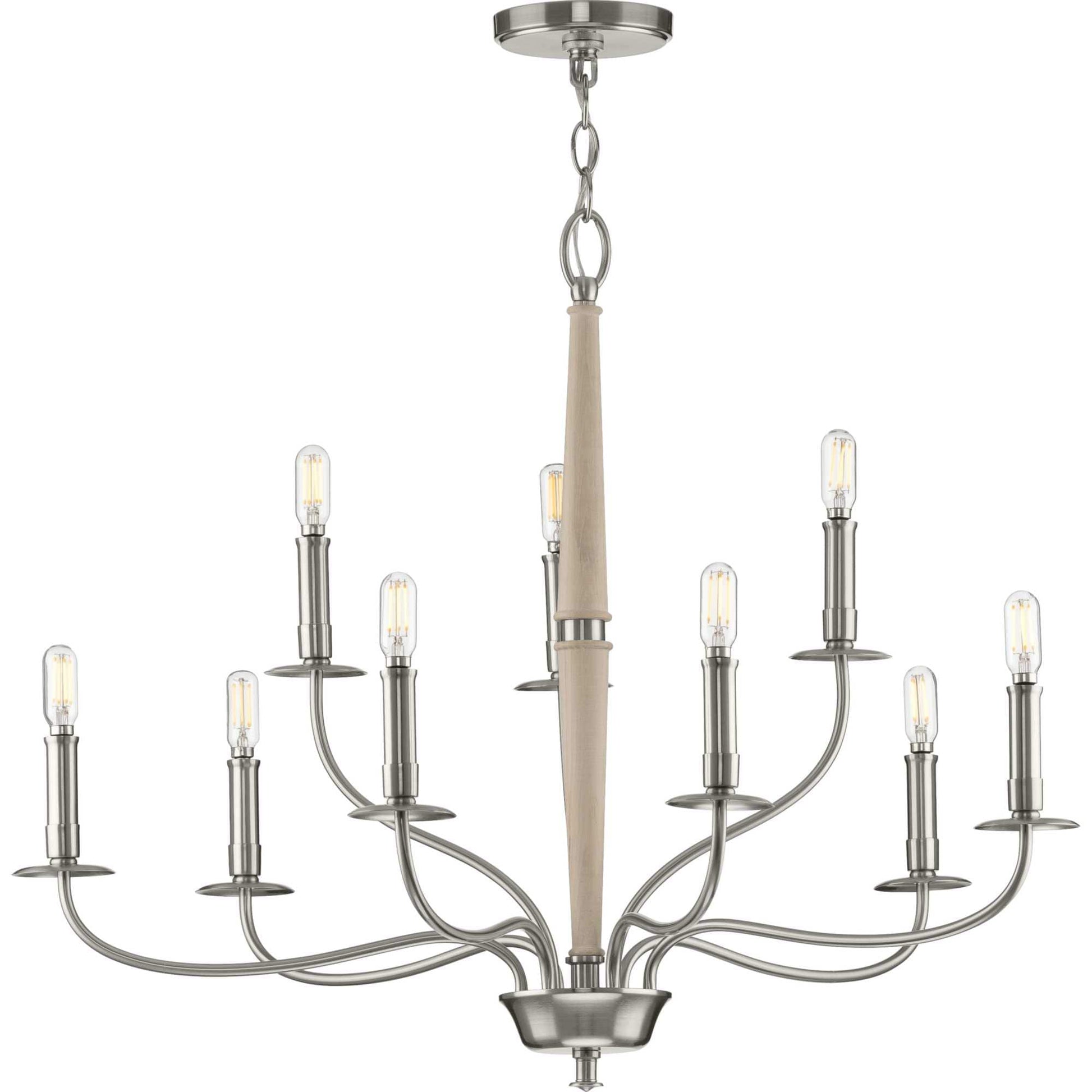 Progress Lighting Durrell 9 -Light Brushed Nickel Coastal For Use in Bedrooms, Dining Rooms, Foyers, Kitchens, Living Rooms Chandelier 2467466