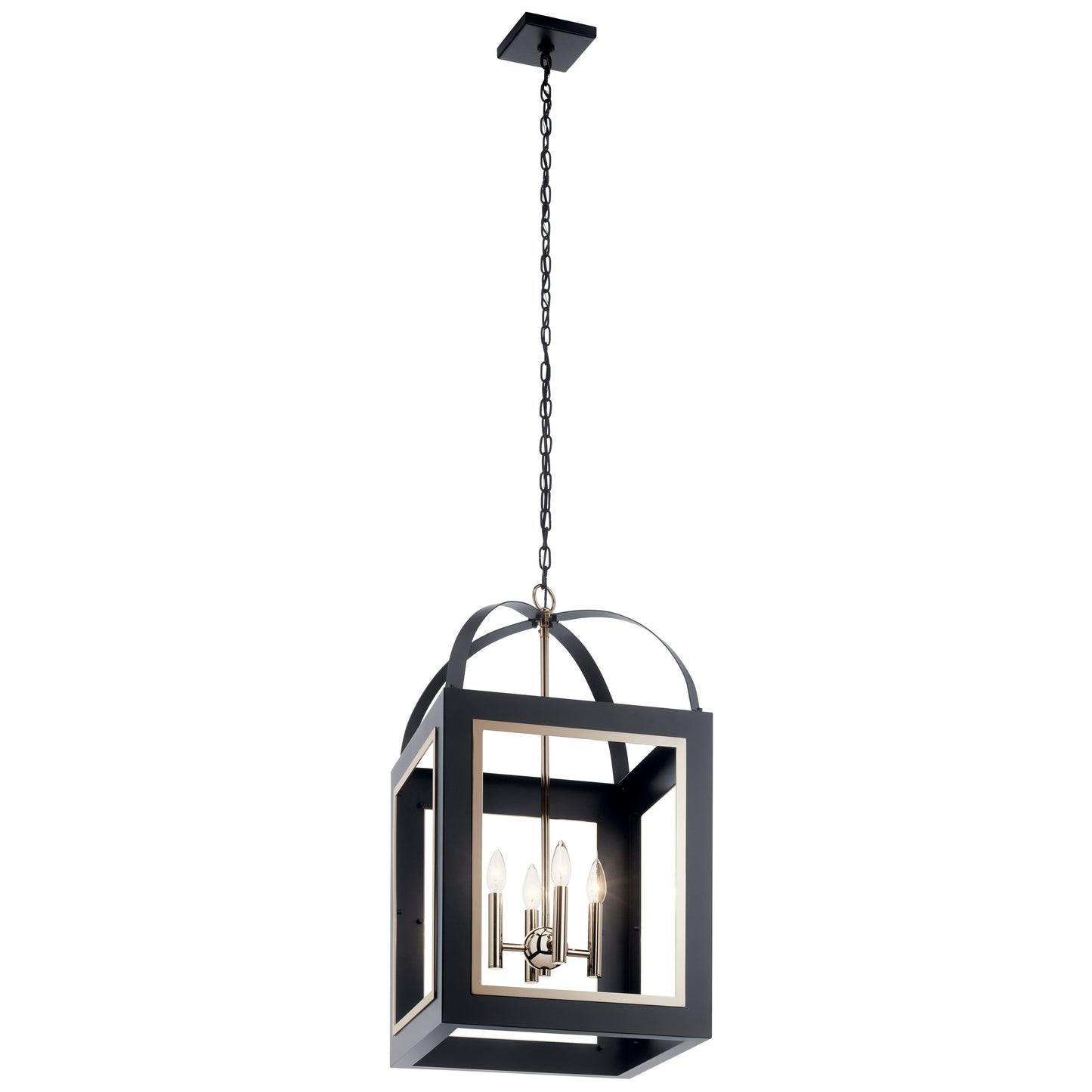 Kichler Vath 4 -Light Black w/Polished Nickel Industrial Lantern Large Hanging Pendant light 2548608