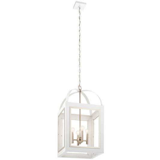 Kichler Vath 4 -Light White w/Polished Nickel Industrial Lantern Large Hanging Pendant light 2548609