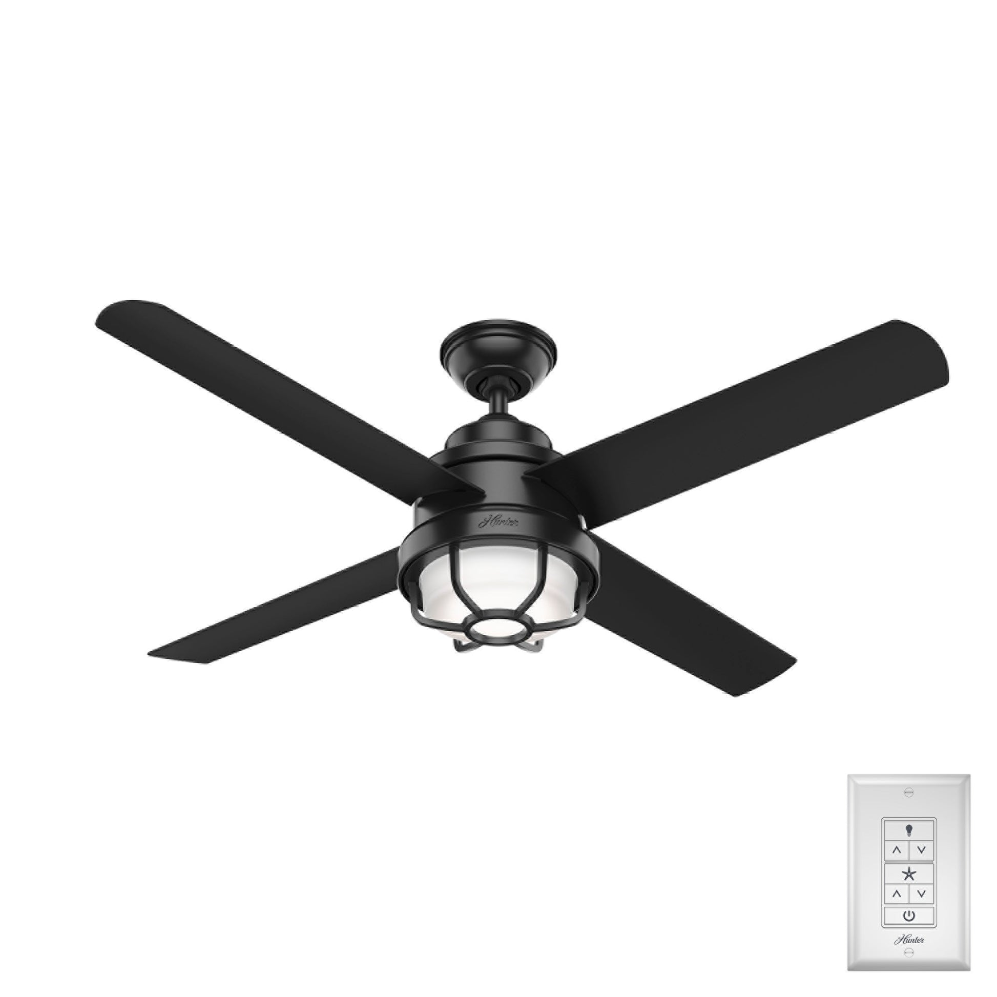 Hunter Searow WeatherMax 54-in Outdoor Matte Black with Matte Black Blades Ceiling Fan With Light ( 4 -Blade ) 2844625