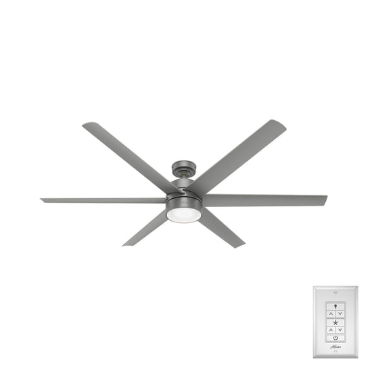 Hunter Solaria ENERGY STAR 72-in Integrated LED Outdoor Matte Silver with Matte Silver Blades Ceiling Fan With Light ( 6 -Blade ) 2988697