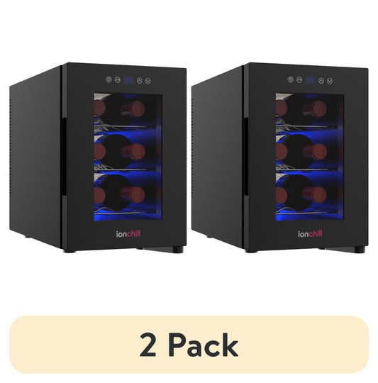 (2 pack) Ionchill 6-Bottle Wine Cooler, New Standard Door Mini Fridge with Wine Rack and Temp. Control, 9.75in