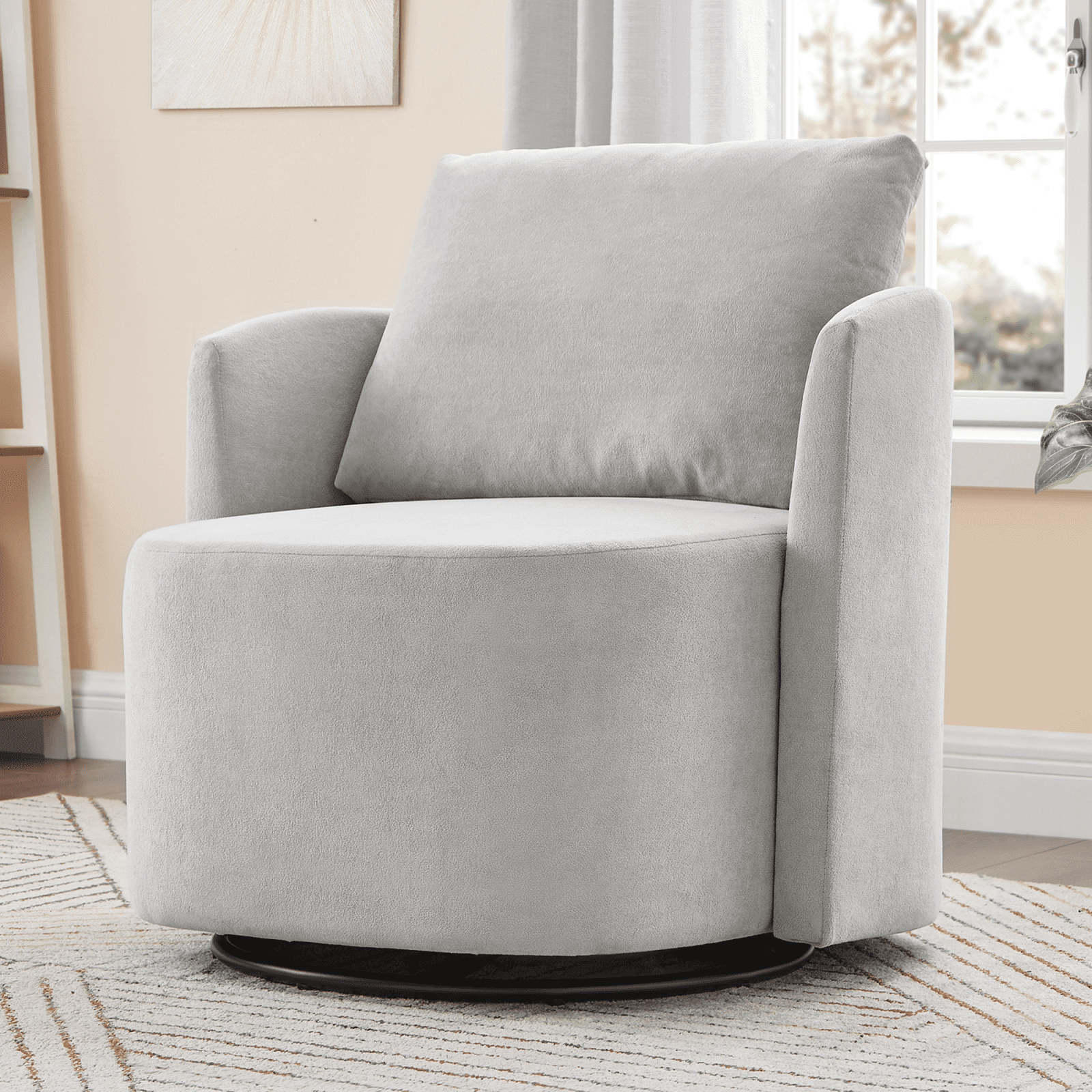 29.9" Swivel Barrel Chair, 360° Upholstered Swivel Chair with Curved Design for Living Room, Bedroom, Office and Hotel, Gray