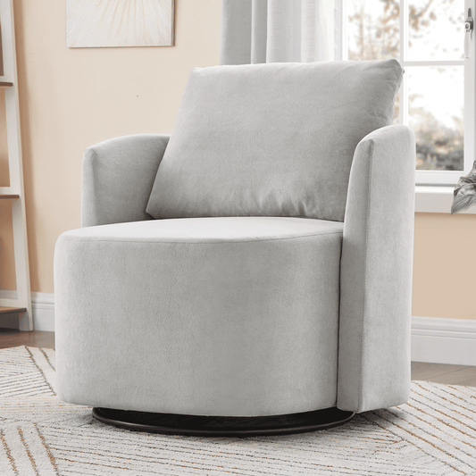 29.9" Swivel Barrel Chair, 360° Upholstered Swivel Chair with Curved Design for Living Room, Bedroom, Office and Hotel, Gray