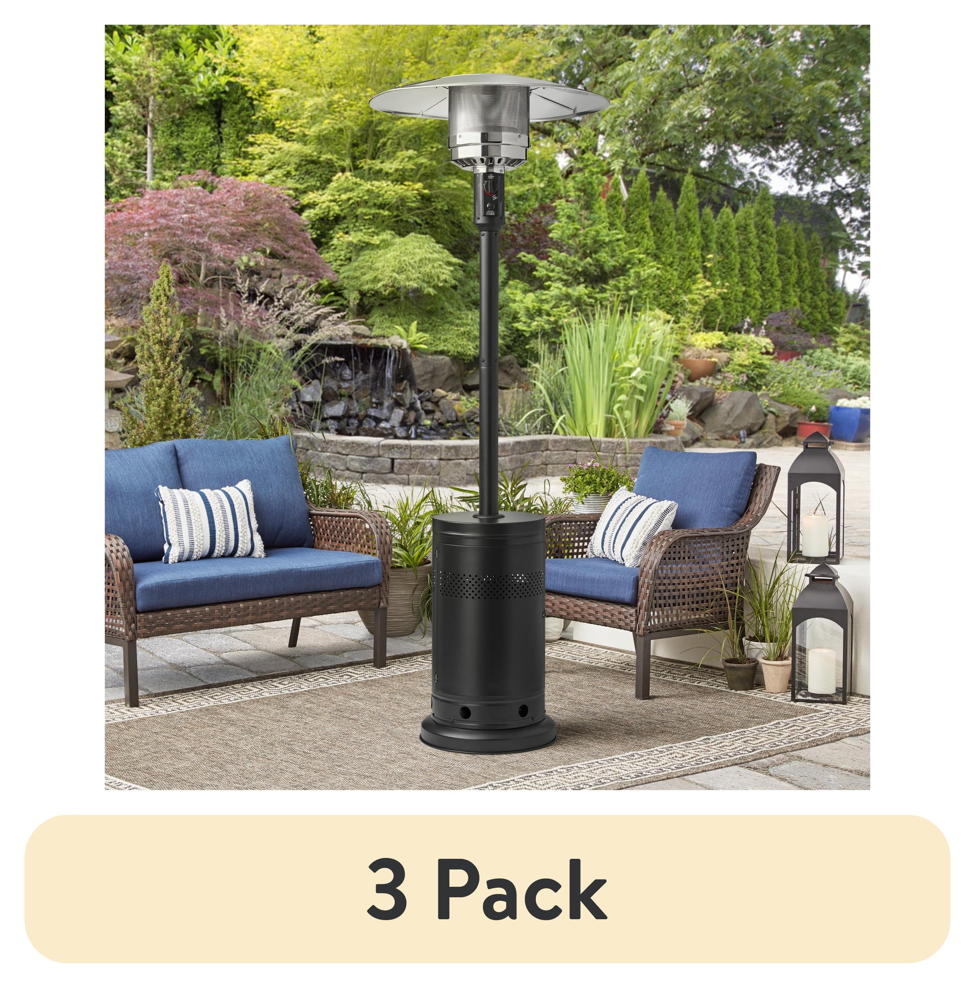 (3 pack) Mainstays 48,000 BTU Freestanding Metal Propane Patio Heater, Black