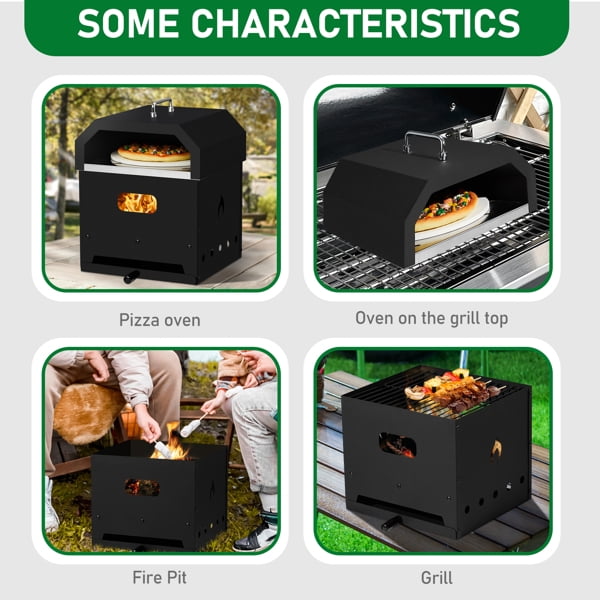 Wood Fired Pizza Oven Outdoor - 800°F Portable 4-in-1 Grill/Fire Pit/Baking Oven with Detachable Stone & 2-Layer Grate for Camping/Backyard