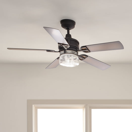 Kichler Lyndon 52-in Outdoor Distressed Black with Walnut Shadowed/Light Walnut Blades Ceiling Fan With Light - Remote Included ( 5 -Blade ) 2535575