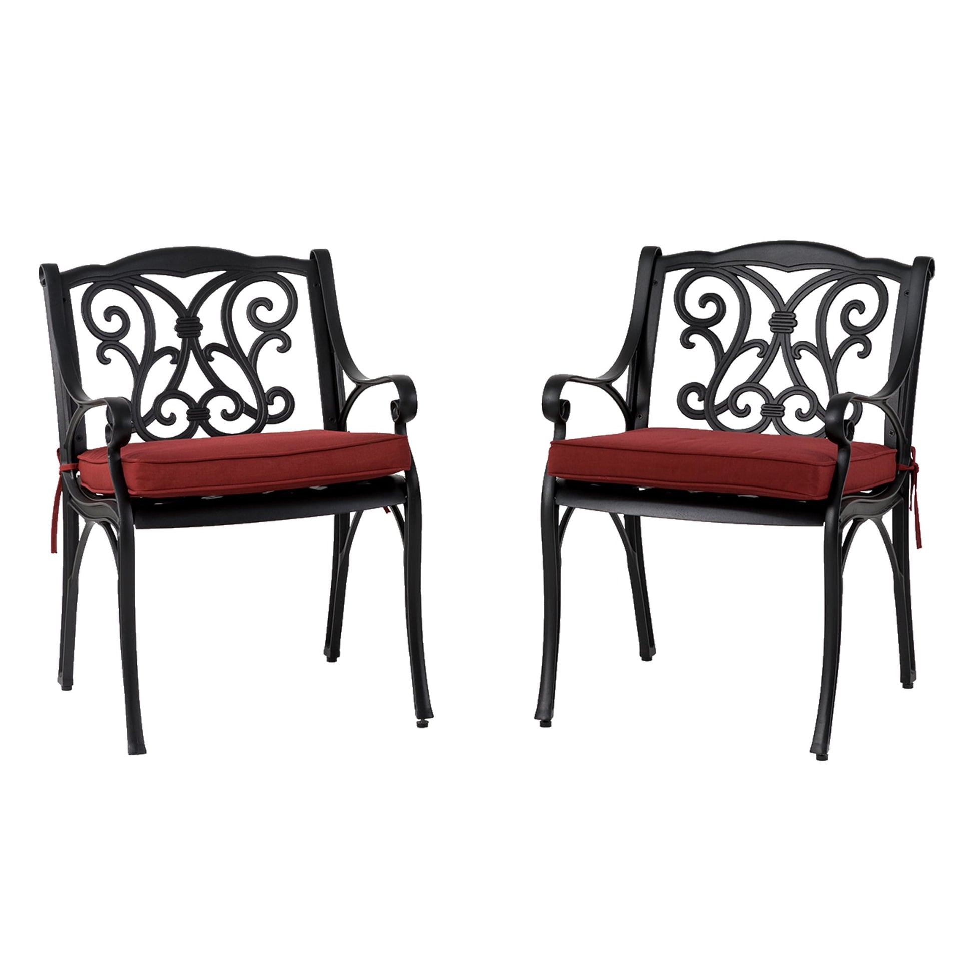 Glitzhome Set of 2 Black Aluminum Frame Stationary Dining Chair with Red Cushioned Seat