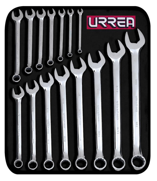 URREA 15-Piece Set 12-point (Sae) Standard Combination Wrench Includes Soft Case 1200F