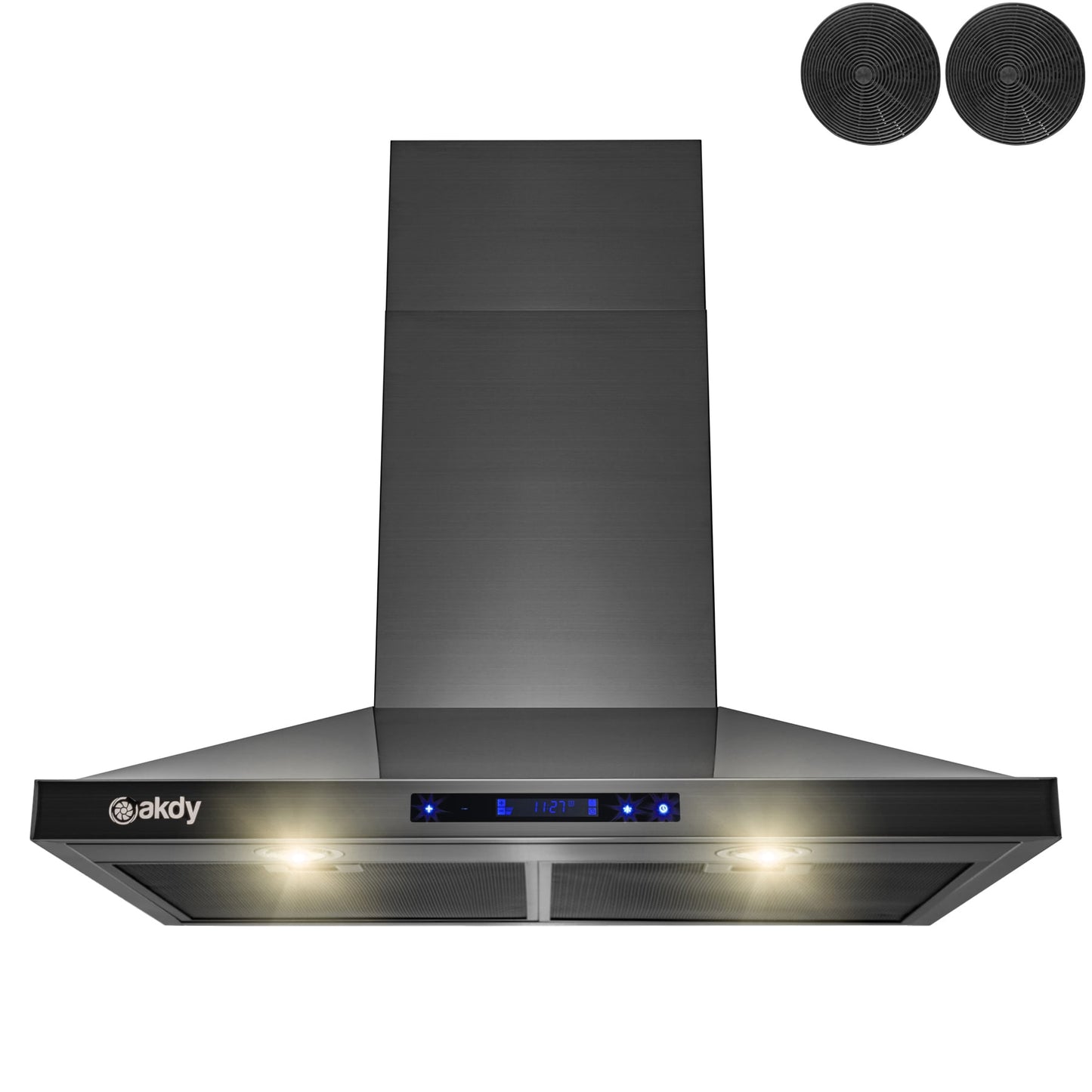 AKDY 30 inch Convertible 343-CFM Black Wall-Mounted Range Hood with Charcoal Filter