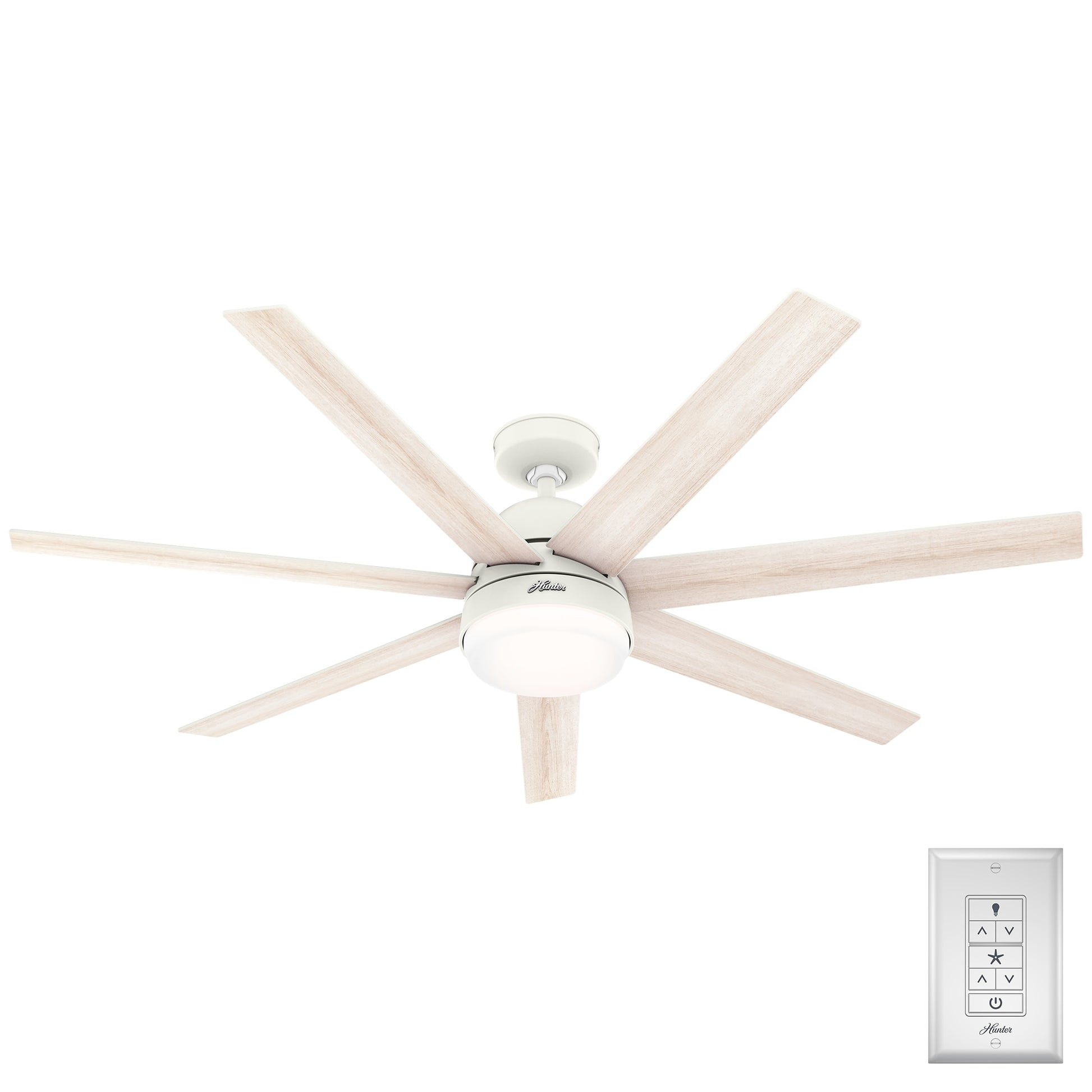 Hunter Phenomenon SIMPLEconnect 60-in Smart Matte White with Bleached Alder Blades Ceiling Fan With Light ( 7 -Blade ) 4889381