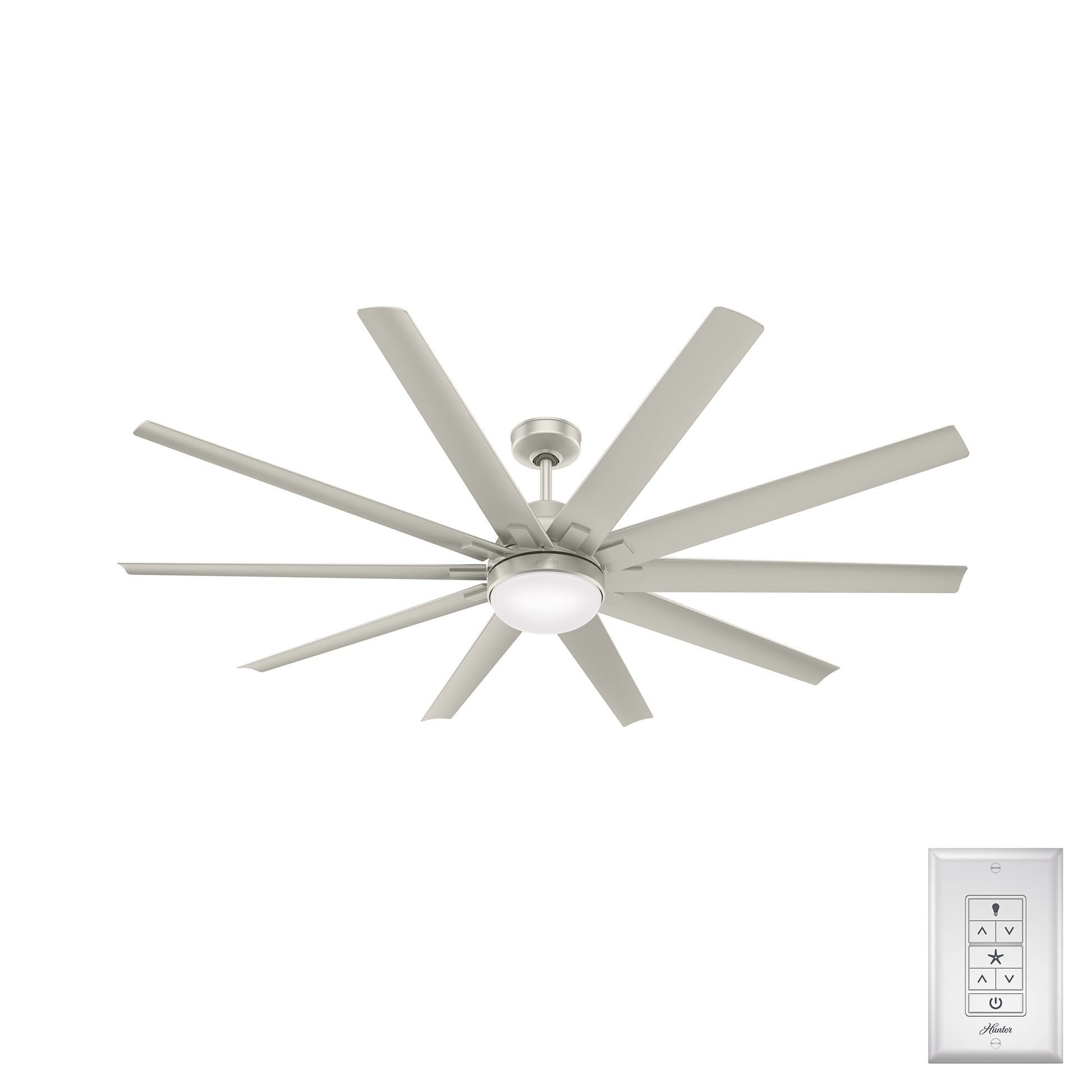 Hunter Overton SureSpeed 72-in Outdoor Matte Nickel with Matte Nickel Blades Ceiling Fan With Light ( 10 -Blade ) 4963783