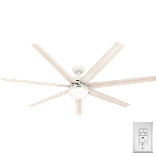 Hunter Phenomenon SIMPLEconnect 70-in Smart Matte White with Bleached Alder Blades Ceiling Fan With Light ( 7 -Blade ) 4963811