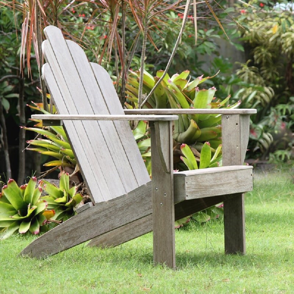 Cambridge Casual Heaton Weathered Gray Teak Wood Frame Stationary Adirondack Chair with Slat Seat