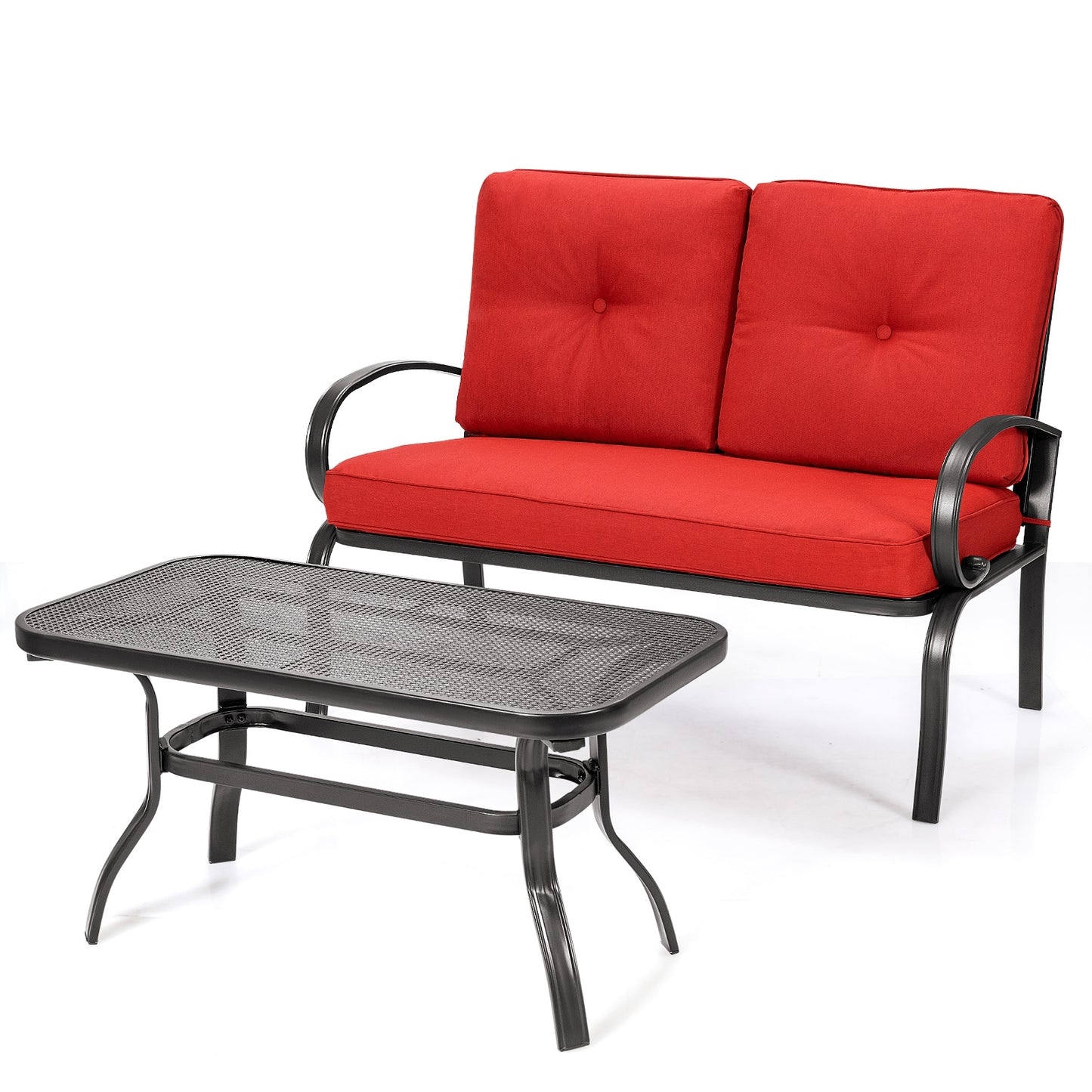 Clihome 2 -Piece Patio Conversation Set with Red Cushions
