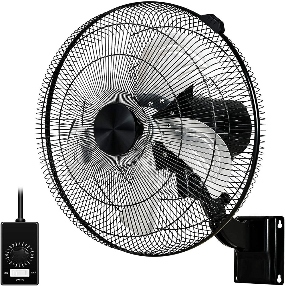 GZMR Wall Mounted Fan 18-in Oscillation Indoor Black Wall Mounted Fan GR-W1134RO18RC