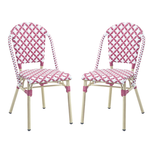 Furniture of America Set of 2 Wicker Natural Tone Aluminum Frame Stationary Dining Chair with Woven Seat