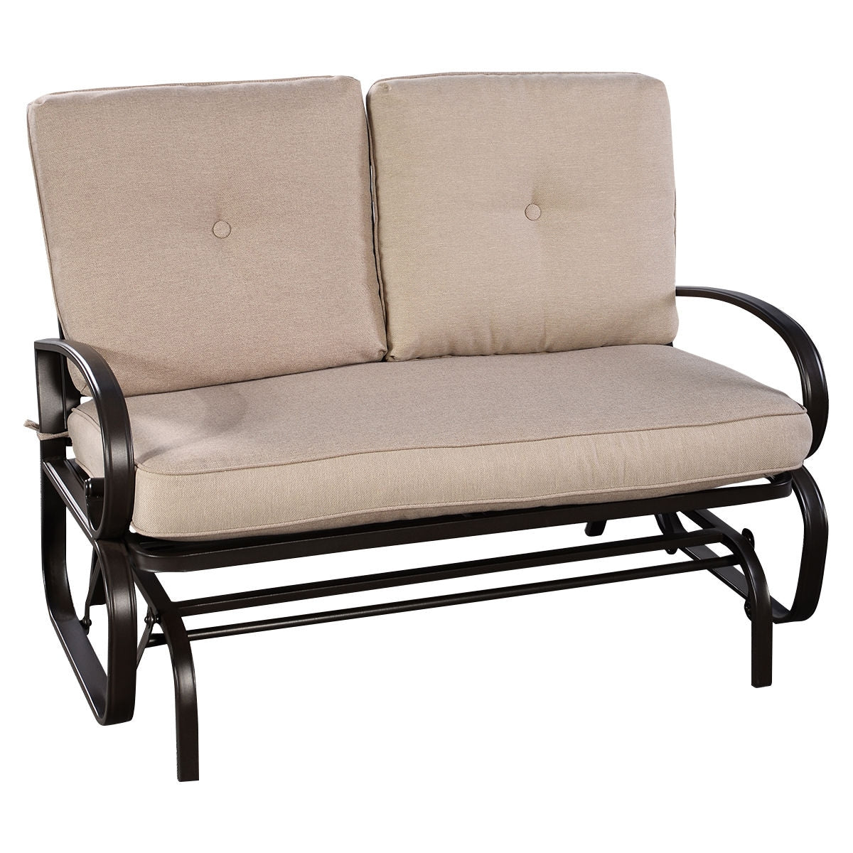 WELLFOR 47.5-in W Patio Cushioned Chair 2 -person Beige Steel Outdoor Glider