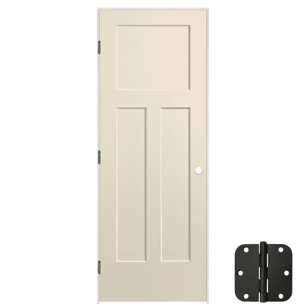 Masonite 36-in x 80-in Cream-n-Sugar Solid core 3-panel craftsman Right hand Smooth Prefinished Molded composite Flat Jamb Single Prehung Interior Door