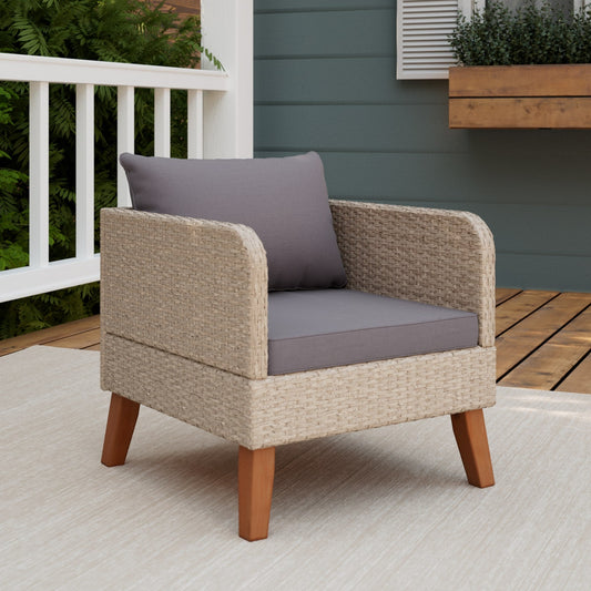 Brookside Chloe Rattan Tan Rattan Frame Stationary Conversation Chair with Gray Cushioned Seat