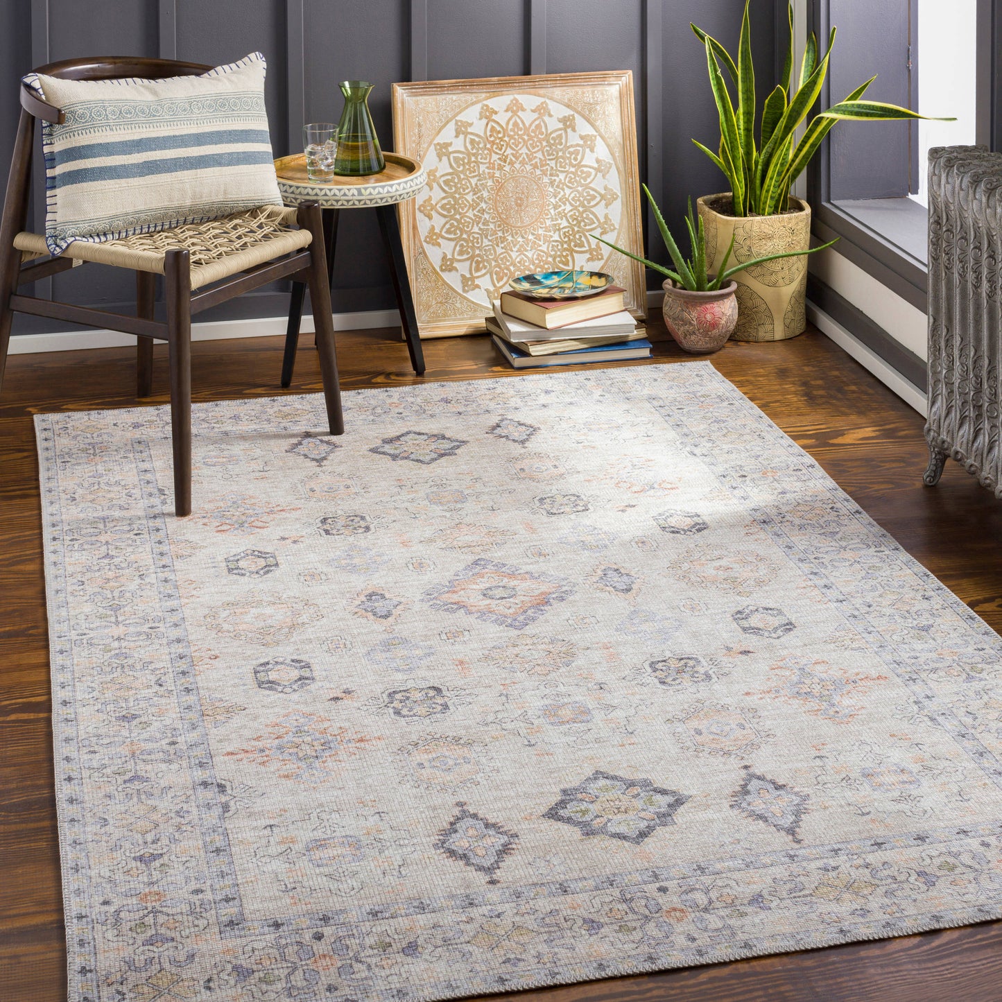 Livabliss Alanya 9 x 12 (ft) Loomed Beige Rectangular Indoor Medallion Oriental Machine washable Pet Friendly Area rug