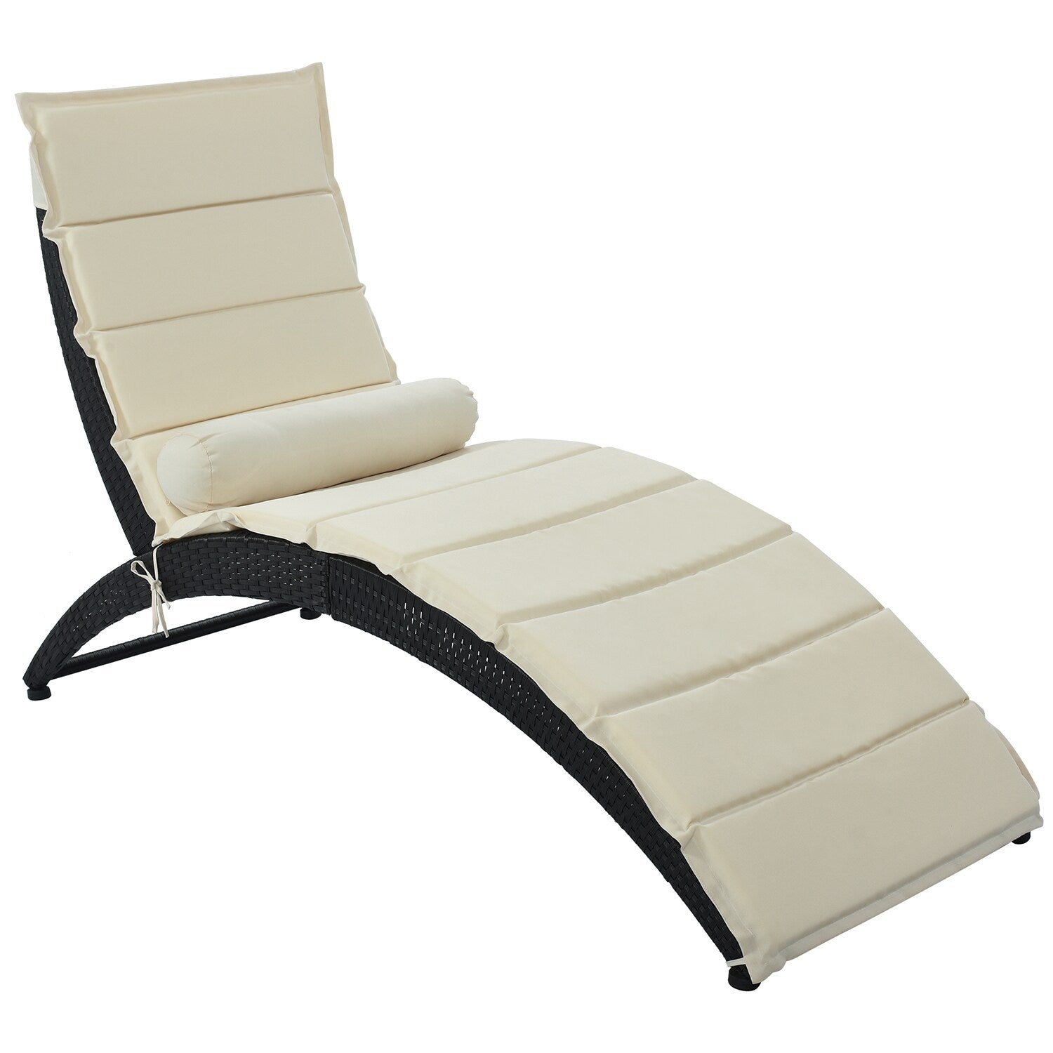 Mondawe Black Steel Frame Stationary Chaise Lounge Chair with Beige Cushioned Seat