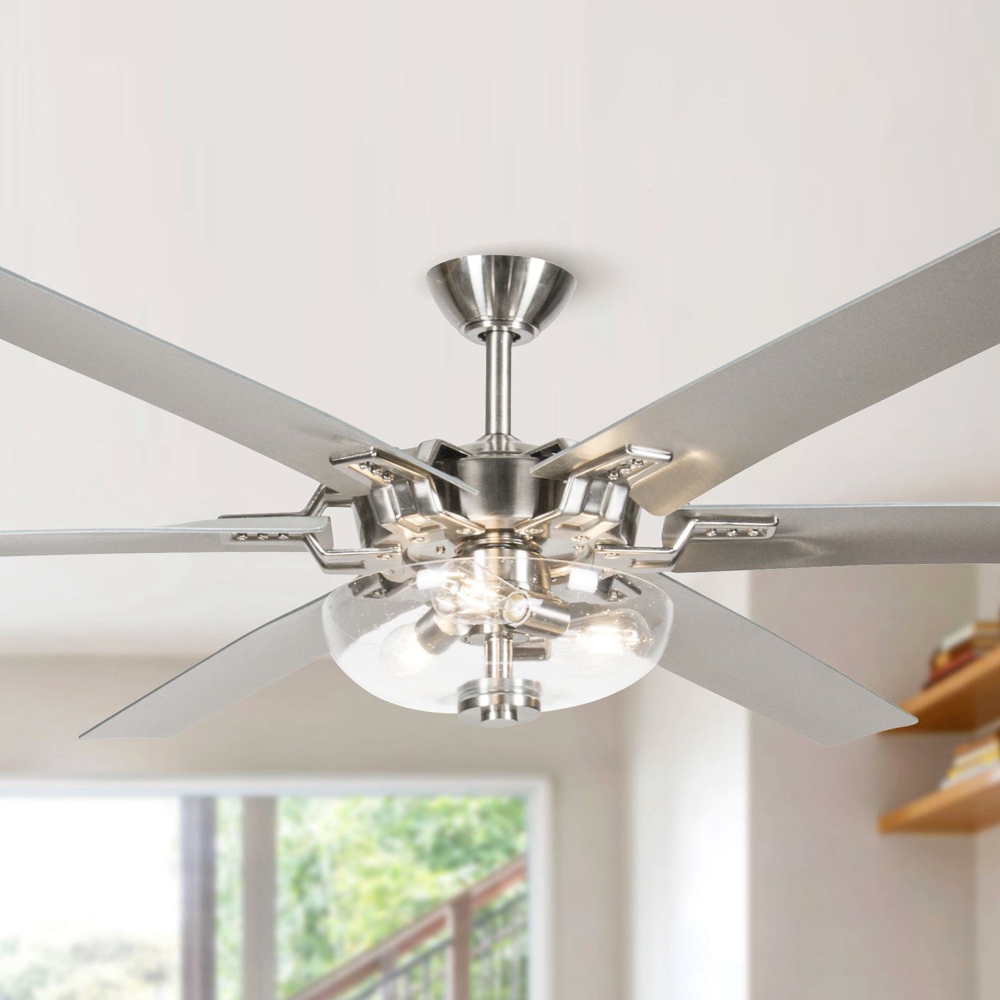 Parrot Uncle 70-in Brushed Nickel with silver Blades Ceiling Fan With Light - Remote Included ( 6 -Blade ) 4788878