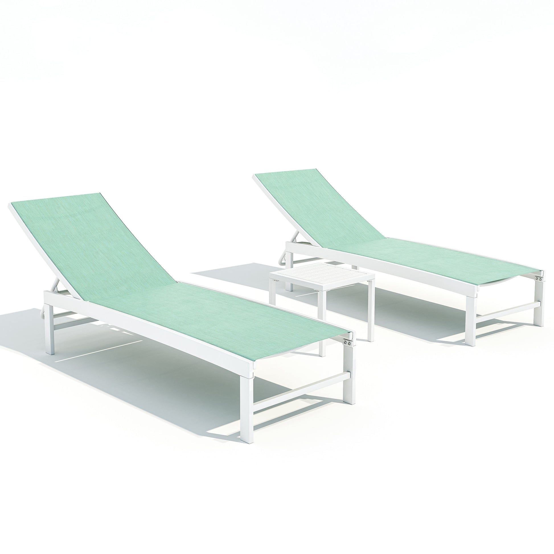 Crestlive Products Chaise Lounge with Table 3 -Piece Patio Conversation Set with Green Texteline