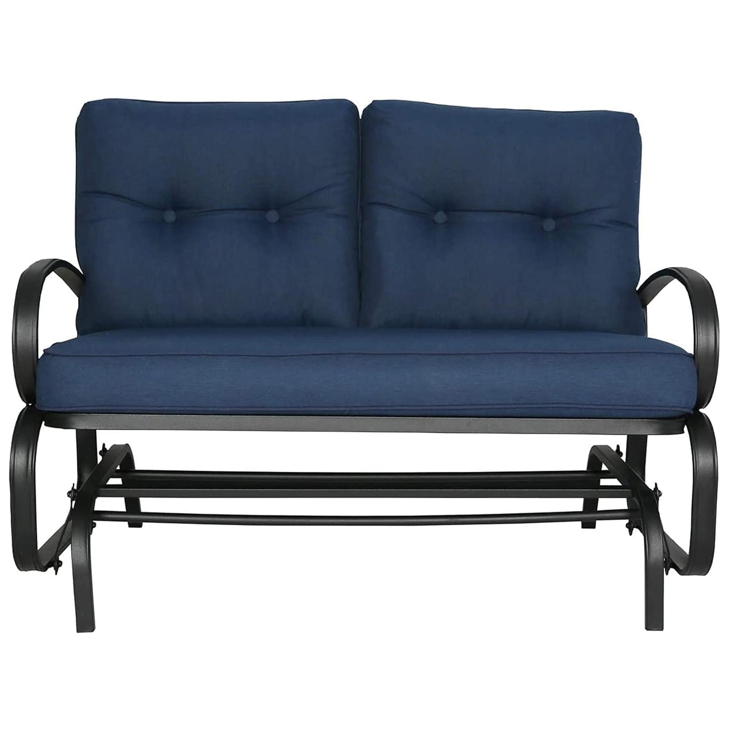 PEAK HOME FURNISHINGS glider chair Black Metal Frame Glider Rocking Chair with Blue olefin Cushioned Seat
